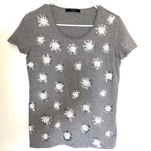 Max Mara Holiday Sparkle Sequin Grey V-Neck T-shirt size small